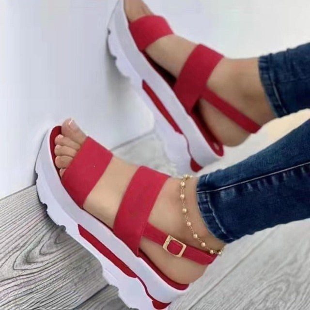 Women Sandals Wedges Shoes Summer Buckle Strap Ladies Platform-wedge shoes-Red-35-All10dollars.com