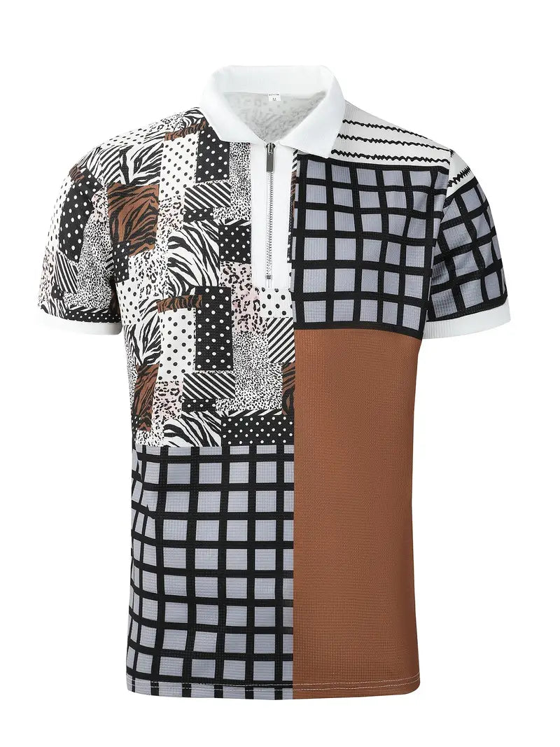 London Short Sleeve Lapel Polo Shirt With Zipper-Polo Shirt-S(36)-All10dollars.com