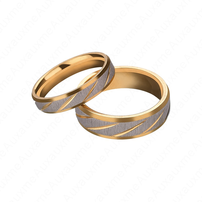 Titanium Steel name Lovers Gold Wave Pattern Wedding Promise Ring For Women Men-Rings-All10dollars.com