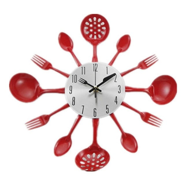 Stainless Steel Kitchen Utensils Cutlery Wall Clock-red 35cm-All10dollars.com