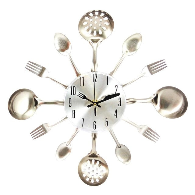 Stainless Steel Kitchen Utensils Cutlery Wall Clock-ivory 35cm-All10dollars.com
