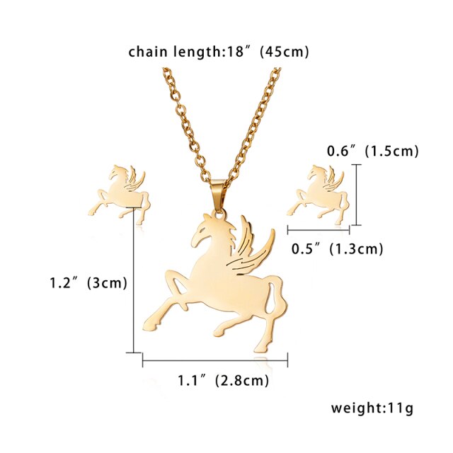 Gold Color Stainless Steel Sets Pineapple Heart Deer Necklace Earrings Jewelry Set Wedding Jewelry-gold necklace-horse-45cm-All10dollars.com