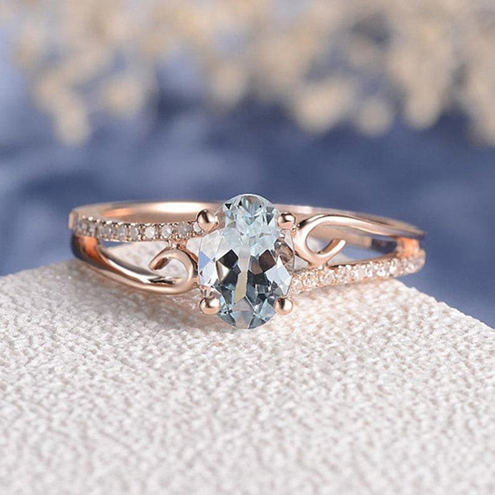 Fashion Crystal Shape Rose Gold Wedding Rings Elegant Female Oval Engagement Finger Ring for Bridal Christmas Gift Jewelry-All10dollars.com