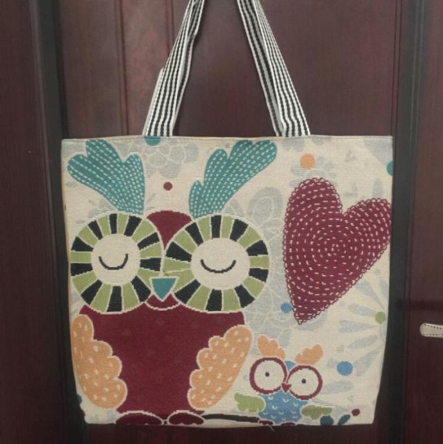 Shopping Handbag Women Girls Canvas Large Owl Print-canvas handbag-As shown 9-All10dollars.com