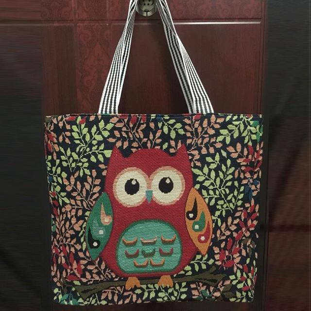 Shopping Handbag Women Girls Canvas Large Owl Print-canvas handbag-As shown 13-All10dollars.com