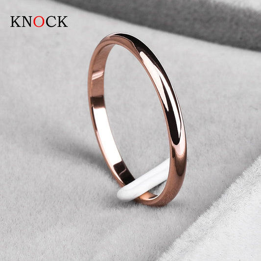 Titanium Steel Rose Gold Smooth Simple Wedding Couples Rings Man or Woman-Wedding Ring-All10dollars.com