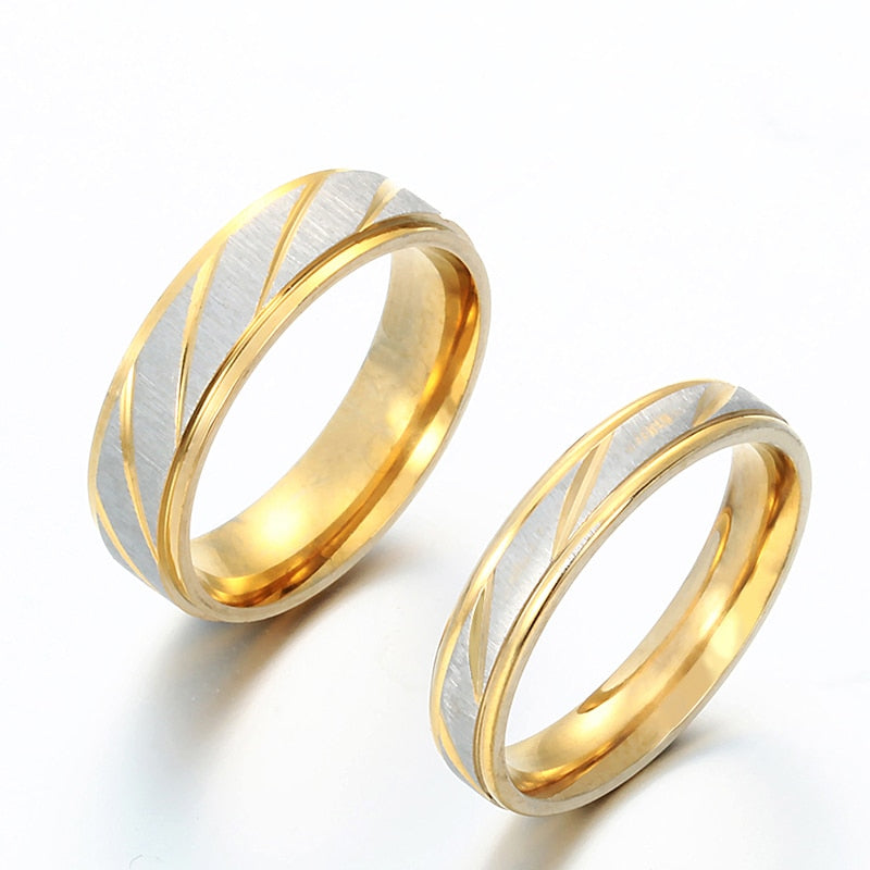 Titanium Steel name Lovers Gold Wave Pattern Wedding Promise Ring For Women Men-Rings-All10dollars.com
