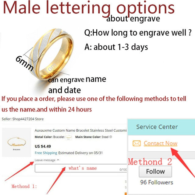 Titanium Steel name Lovers Gold Wave Pattern Wedding Promise Ring For Women Men-Rings-8-men engrave-All10dollars.com