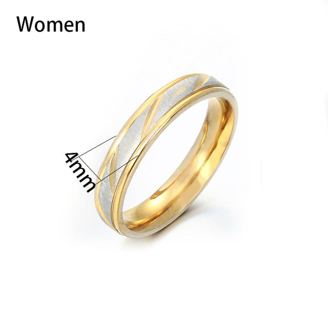 Titanium Steel name Lovers Gold Wave Pattern Wedding Promise Ring For Women Men-Rings-8-No Engrave-All10dollars.com