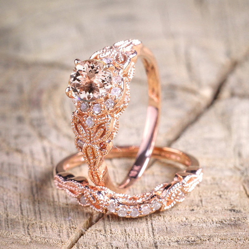 Tellis 2 piece Zircon Engagement and Wedding Rings-Rose gold ring-10-All10dollars.com
