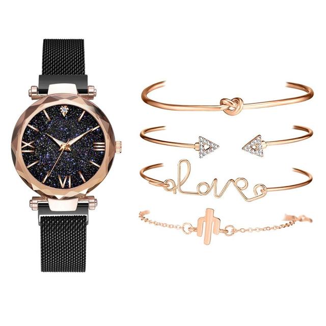 5pcs Set Luxury Women Watches Magnetic Starry Sky Wristwatch Fashion Ladies Wrist Watch-Watches-Black 5pcs Set-All10dollars.com