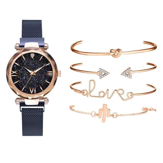 5pcs Set Luxury Women Watches Magnetic Starry Sky Wristwatch Fashion Ladies Wrist Watch-Watches-Blue 5pcs Set-All10dollars.com