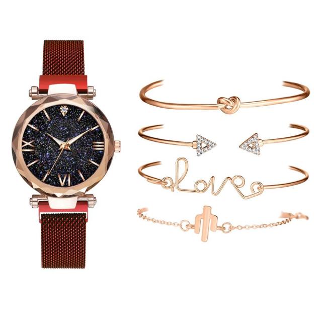 5pcs Set Luxury Women Watches Magnetic Starry Sky Wristwatch Fashion Ladies Wrist Watch-Watches-Red 5pcs Set-All10dollars.com