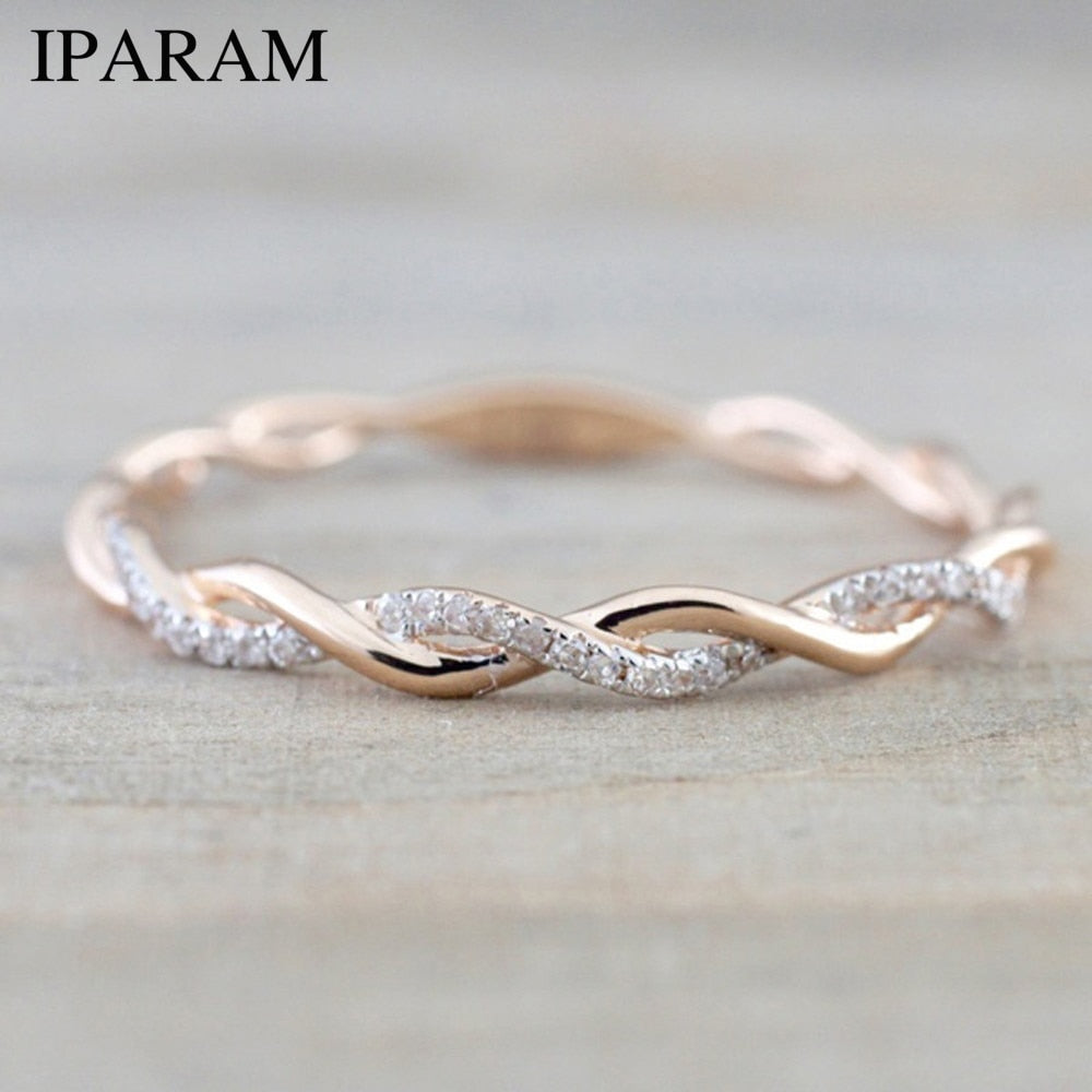 Rose Gold Color Twist Wedding Engagement Ring with Crystals-Rose gold ring-All10dollars.com