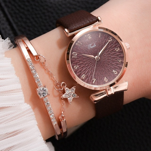 Luxury Women Bracelet Quartz Watches-Leather Coffe Set-All10dollars.com