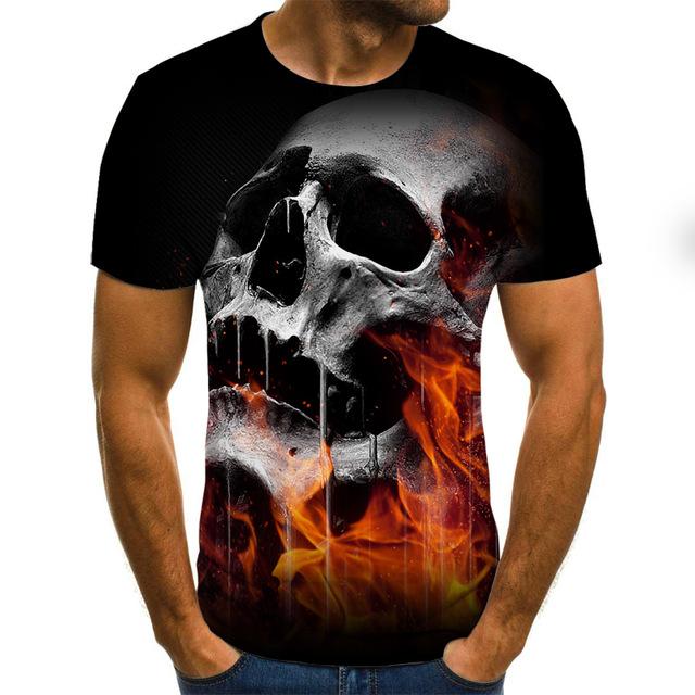 Gothic Flaming Skull Men's T-shirt-gothic skull print top-TXU-1745-M-All10dollars.com