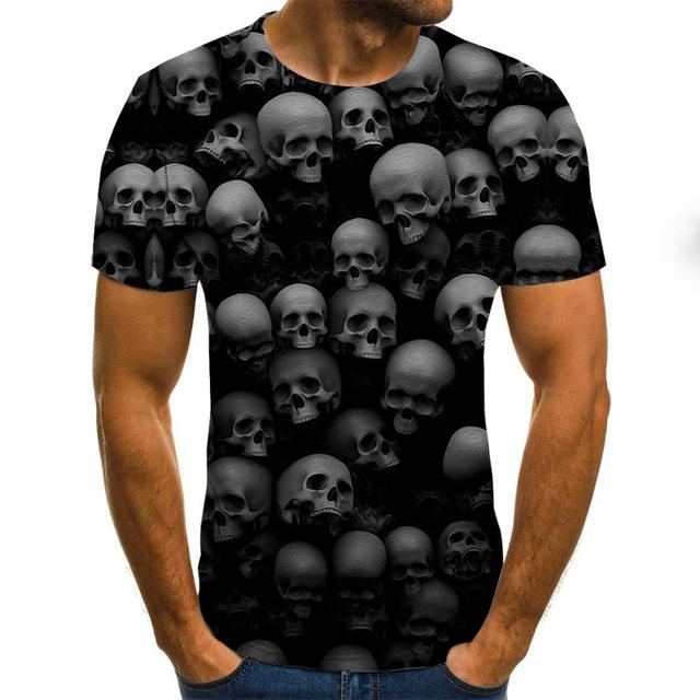 Gothic Skulls Print Men's Black shirt-gothic skull print top-XL-All10dollars.com