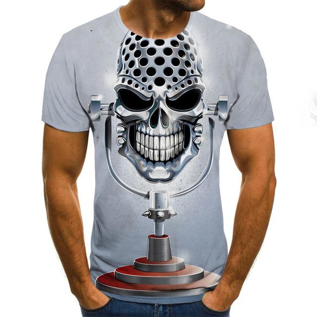 White skull Printed 3D Men's T-shirt-skull print tops-6XL-All10dollars.com
