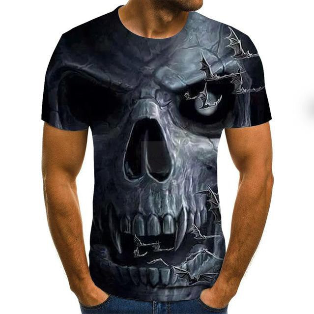 Gothic Print Men Shirt Grey Black-skull print shirt-5XL-All10dollars.com