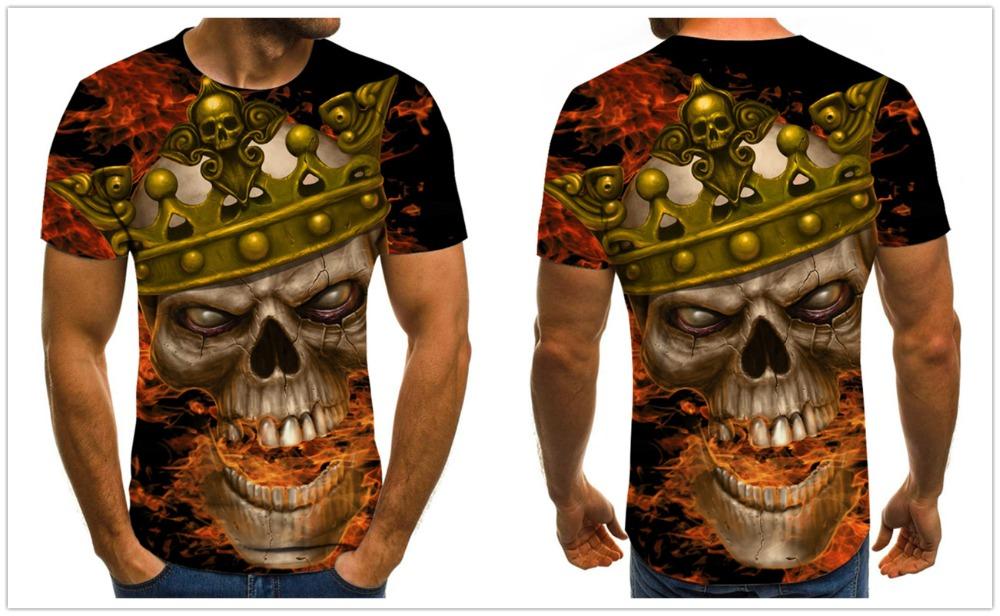 Punk men's T-shirt Gothic Black Gold-skull print tops-All10dollars.com