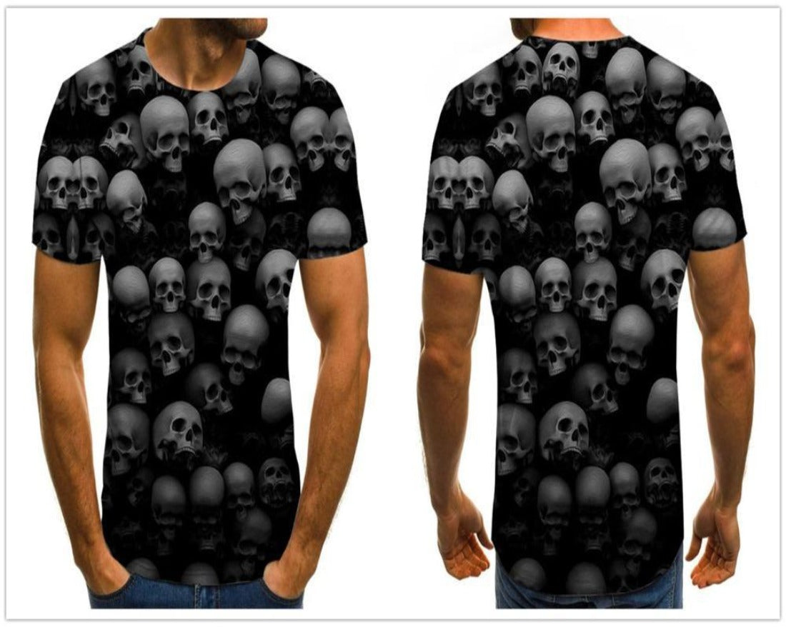 Gothic Skulls Print Men's Black shirt-gothic skull print top-All10dollars.com