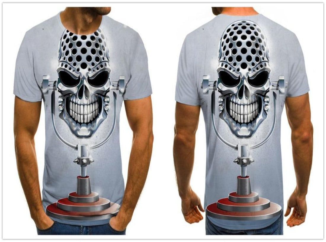 White skull Printed 3D Men's T-shirt-skull print tops-All10dollars.com
