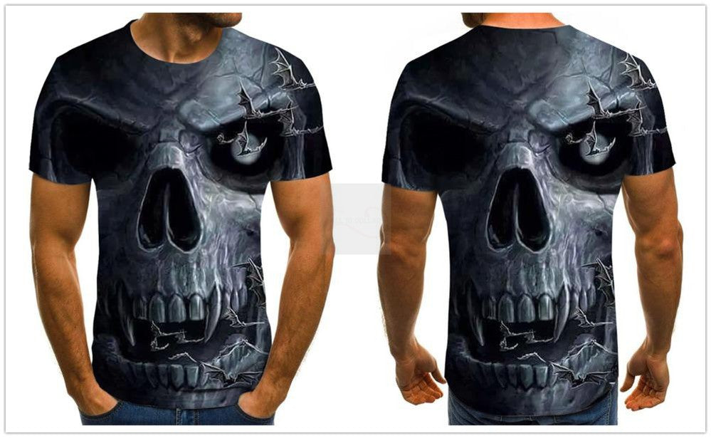 Gothic Print Men Shirt Grey Black-skull print shirt-All10dollars.com