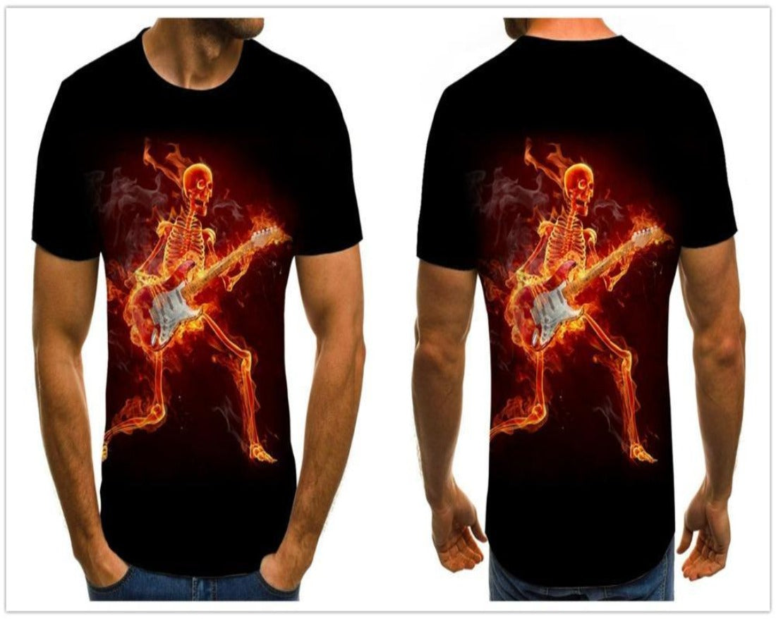 Gothic Flaming Skull Men's T-shirt-gothic skull print top-All10dollars.com