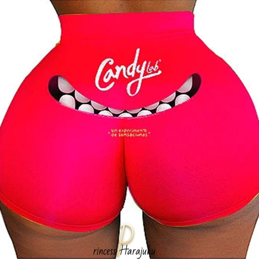 Women Candy High Waist Booty Shorts-booty snack pants-All10dollars.com