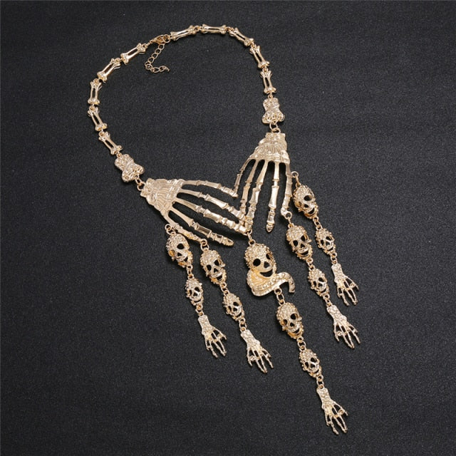 Skull Necklace Punk Women Chunky Jewelry-Gold-All10dollars.com