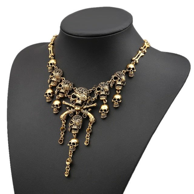 Skull Necklace Punk Women Chunky Jewelry-Gold 2-All10dollars.com