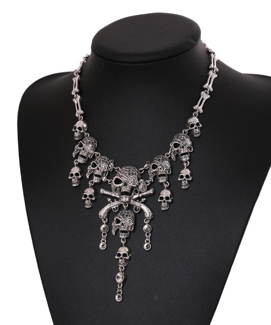 Skull Necklace Punk Women Chunky Jewelry-Silver 2-All10dollars.com