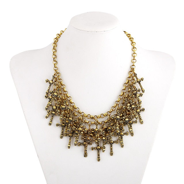Skull Necklace Punk Women Chunky Jewelry-Ancient gold-All10dollars.com