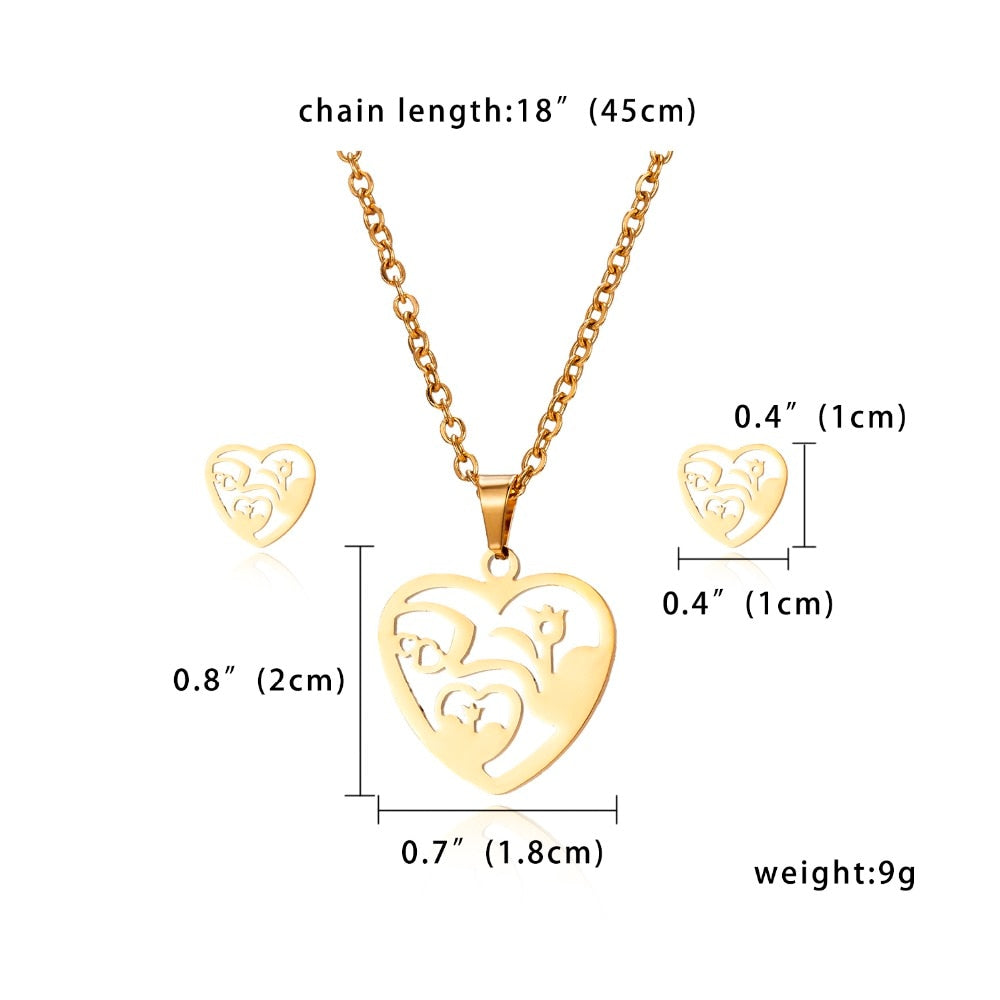 Gold Color Stainless Steel Sets Pineapple Heart Deer Necklace Earrings Jewelry Set Wedding Jewelry-gold necklace-All10dollars.com