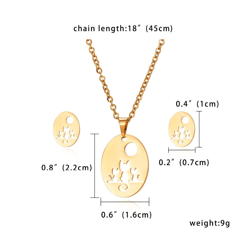 Gold Color Stainless Steel Sets Pineapple Heart Deer Necklace Earrings Jewelry Set Wedding Jewelry-gold necklace-All10dollars.com
