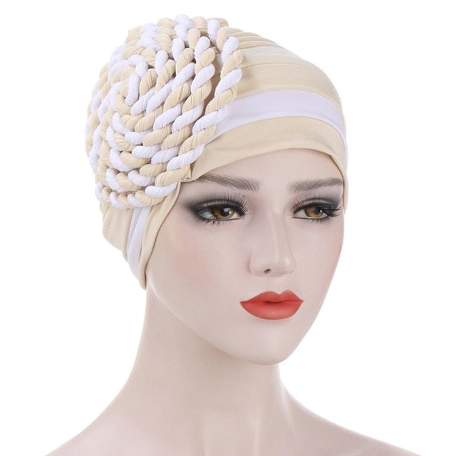 Winter Hat Beanie Braided turban bonnet head - Twisty-African Braids Turbans for woman-beige and white-All10dollars.com