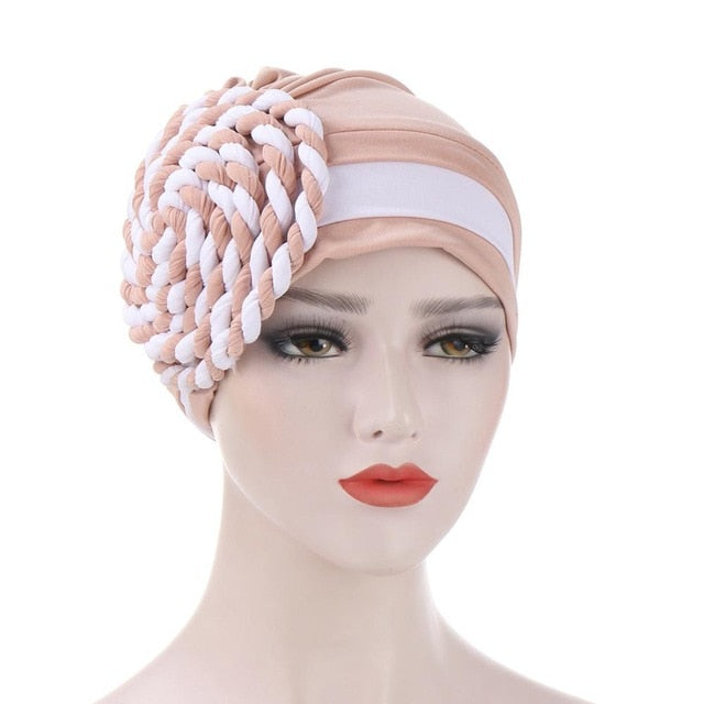 Winter Hat Beanie Braided turban bonnet head - Twisty-African Braids Turbans for woman-light brown and white-All10dollars.com