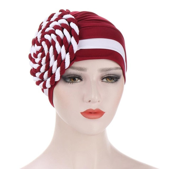 Winter Hat Beanie Braided turban bonnet head - Twisty-African Braids Turbans for woman-red and white-All10dollars.com