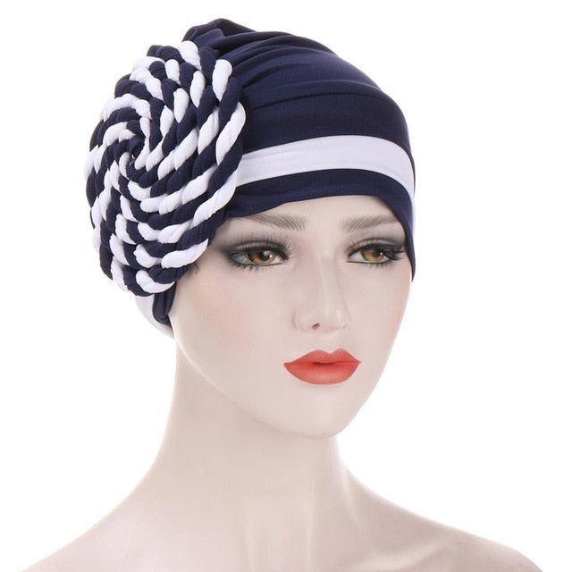 Winter Hat Beanie Braided turban bonnet head - Twisty-African Braids Turbans for woman-navy and white-All10dollars.com