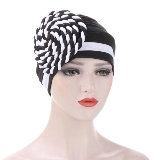 Winter Hat Beanie Braided turban bonnet head - Twisty-African Braids Turbans for woman-black and white-All10dollars.com