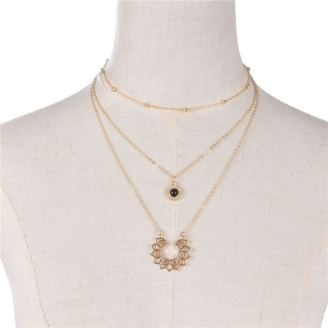 Star Jewelry Heart Love Multi layer Choker Necklace Chain Lotus Boho Pendants Necklaces-necklace-XL211G-All10dollars.com