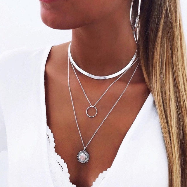 Star Jewelry Heart Love Multi layer Choker Necklace Chain Lotus Boho Pendants Necklaces-necklace-XL271-All10dollars.com