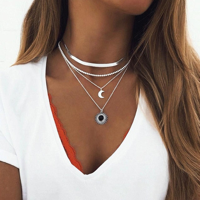 Star Jewelry Heart Love Multi layer Choker Necklace Chain Lotus Boho Pendants Necklaces-necklace-XL298-All10dollars.com
