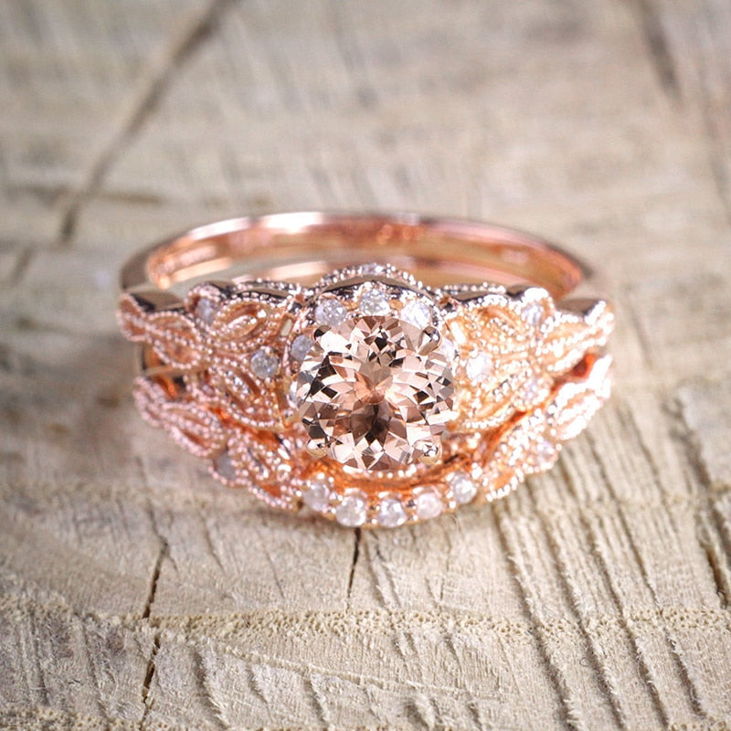 Tellis 2 piece Zircon Engagement and Wedding Rings-Rose gold ring-All10dollars.com