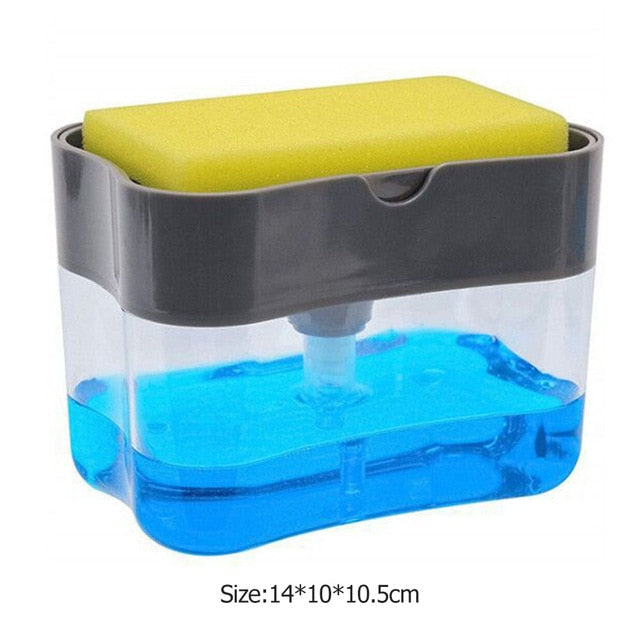 2 in 1 Scrubbing Liquid Detergent Dispenser Press-type-SOAP DISPENSER-gray-All10dollars.com
