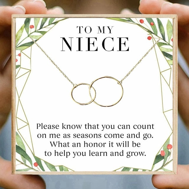 Necklace Gift Double Circle Necklaces Women Round Circles Infinity Necklace Aunt Uncle Friendship-gift to niece-gold Gift Box-All10dollars.com