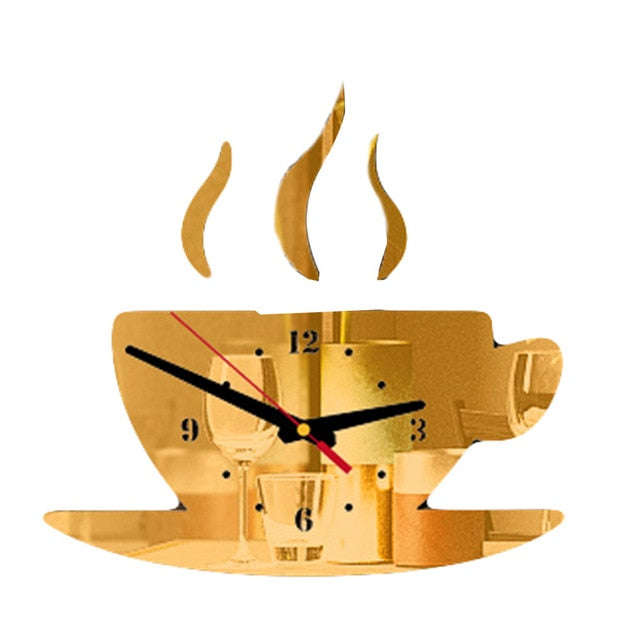 Coffee Cup Shape Time Clock.-Clock-Gold-All10dollars.com