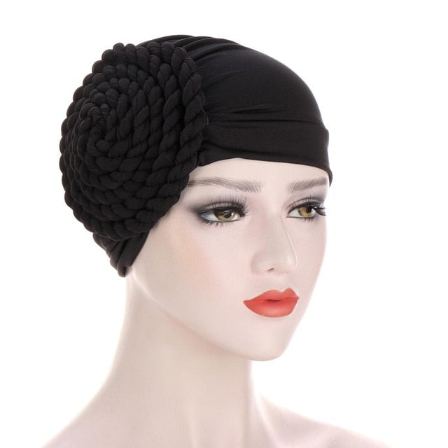 Winter Hat Beanie Braided turban bonnet head - Twisty-African Braids Turbans for woman-black-All10dollars.com