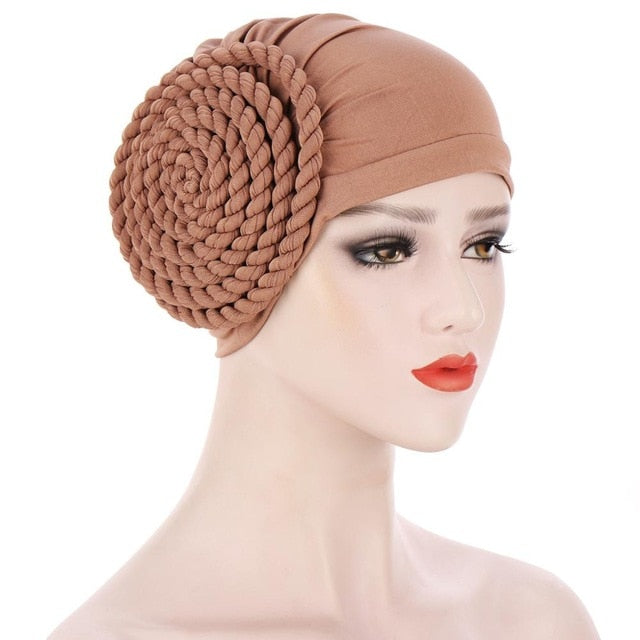 Winter Hat Beanie Braided turban bonnet head - Twisty-African Braids Turbans for woman-brown-All10dollars.com