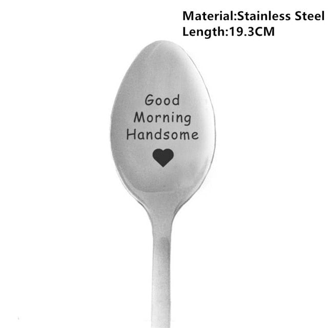 Anniversary Gift Boyfriend Stainless Spoon Love Girlfriend Present - 2 pk-Forks-Good morning handsome-All10dollars.com